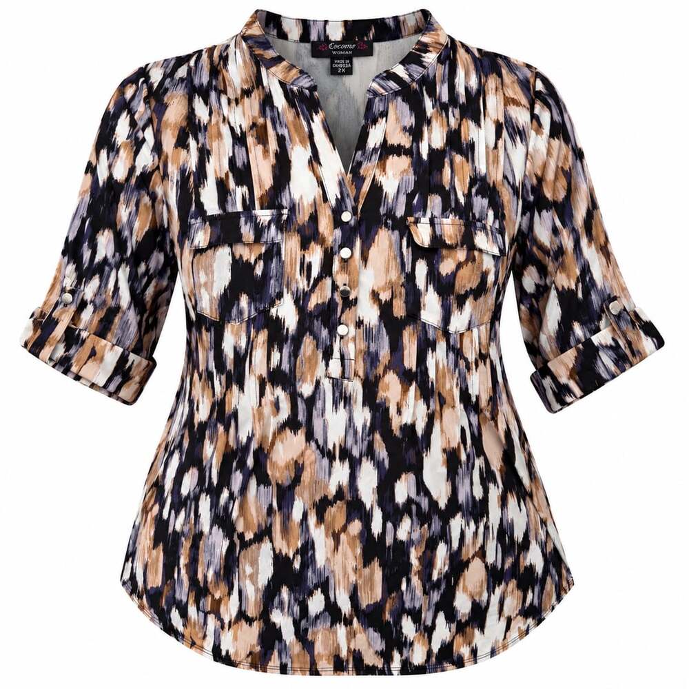Cocomo Woman Blouse Size 2X Multicolor Abstract Geo Print Short Sleeve Top